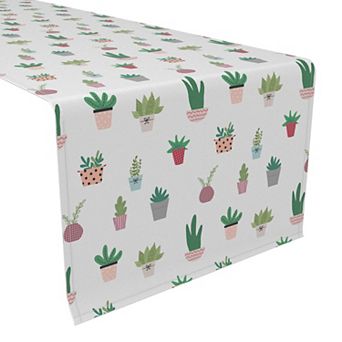 Table Runner, 100% Cotton, 16x72", Cartoon Succulents