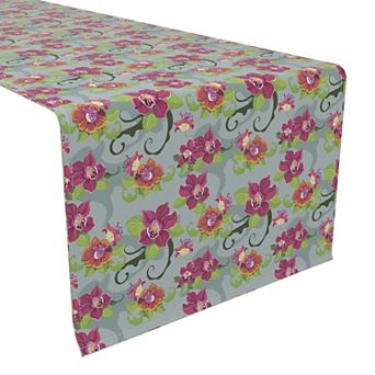 Table Runner, 100% Polyester, 14x108", Tropical Flower Pattern