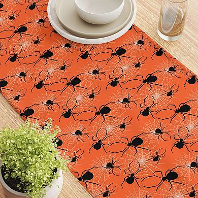 Table Runner, 100% Polyester, 14x108", Halloween Spiders Web
