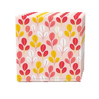 Napkin Set, 100% Polyester, Set of 4, 18x18", Doodle Pink Leaves