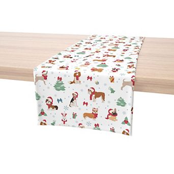 Table Runner, 100% Cotton, 16x72", Holiday Dogs