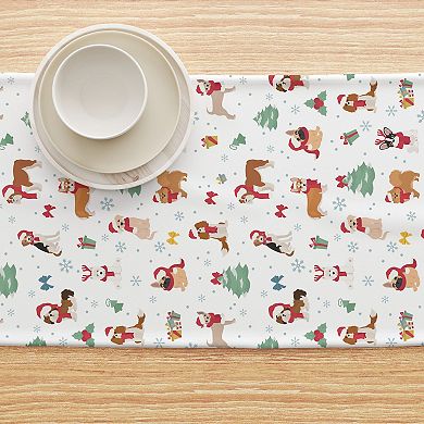 Table Runner, 100% Cotton, 16x72", Holiday Dogs