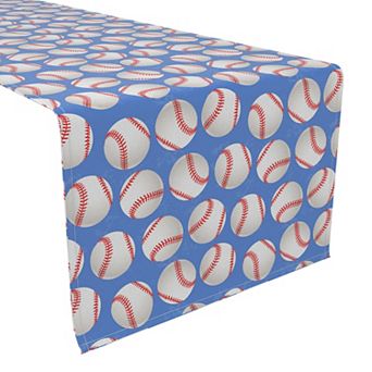 Table Runner, 100% Polyester, 12x72", Baseballs Blue