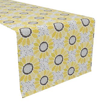 Table Runner, 100% Cotton, 16x90", Abstract Sunflowers