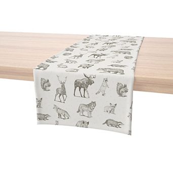 Table Runner, 100% Polyester, 14x108", Hand Drawn Wild Animals