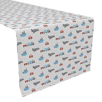 Table Runner, 100% Polyester, 12x72", Colorful Trains, Planes, Cars & Boats