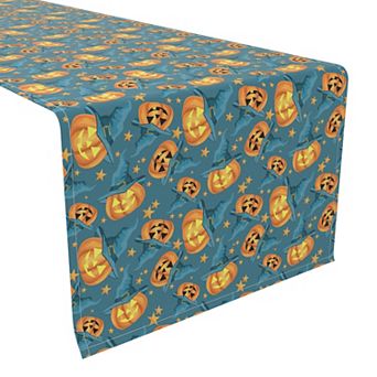 Table Runner, 100% Polyester, 14x108", Pumpkin Witch Hat and Stars