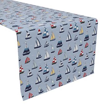 Table Runner, 100% Cotton, 16x72", Marine Sailboats