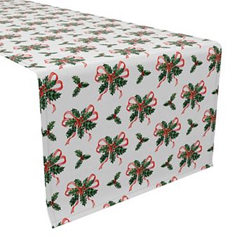 Table Runner, 100% Cotton, 16x90", Holly and Ribbons