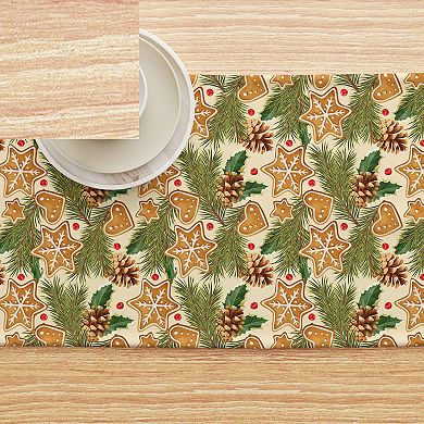 Table Runner, 100% Polyester, 12x72", Holiday Gingerbread Cookies & Pinecones