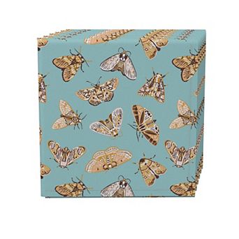 Napkin Set, 100% Polyester, Set of 4, 18x18", Moths on Blue Background