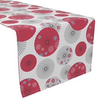 Table Runner, 100% Cotton, 16x90", Red Japanese Umbrella Design