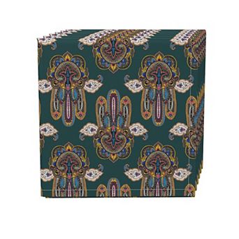 Napkin Set, 100% Polyester, Set of 4, 18x18", Ornamental Hamsa Decoration