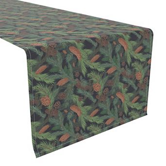 Table Runner, 100% Polyester, 14x108", Fir Branches and Green Pines