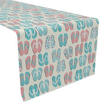 Table Runner, 100% Polyester, 14x108", Ocean Beach Flip Flops