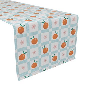 Table Runner, 100% Polyester, 14x108", Summer Orange & Floral Check