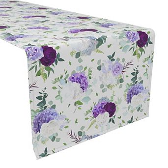Table Runner, 100% Polyester, 14x108", Purple & White Hydrangeas