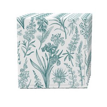 Napkin Set, 100% Polyester, Set of 4, 18x18", Green Garden Flowers