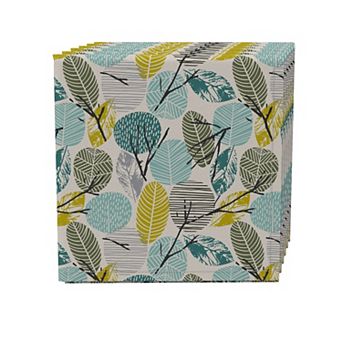 Napkin Set of 4, 100% Cotton, 20x20", Hand Drawn Abstract Leaves