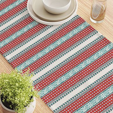 Table Runner, 100% Cotton, 16x90", Geometric Paisley and Dots