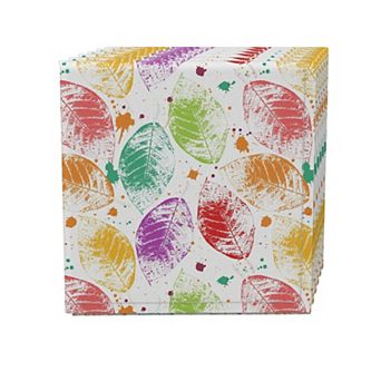 Napkin Set, 100% Polyester, Set of 4, 18x18", Bold Autumn Leaves & Paint Splatter