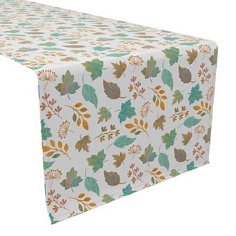 Table Runner, 100% Cotton, 16x72", Painted Leaves