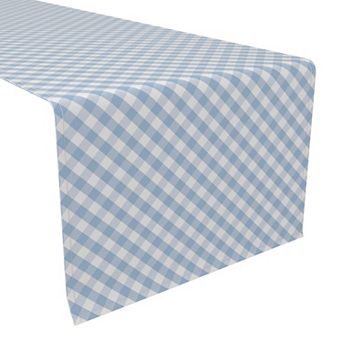Table Runner, 100% Polyester, 14x108", Pastel Blue Cross Weave Gingham