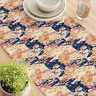Table Runner, 100% Cotton, 16x108", Japanese Flower Pattern