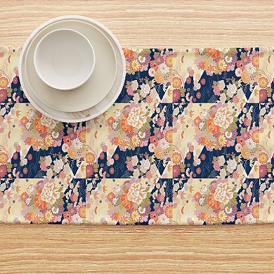 Table Runner, 100% Cotton, 16x108", Japanese Flower Pattern