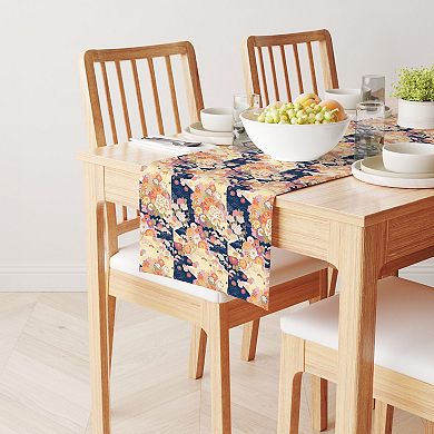 Table Runner, 100% Cotton, 16x108", Japanese Flower Pattern