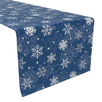 Table Runner, 100% Polyester, 14x108", Winter Blue Snowflakes