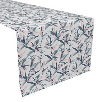 Table Runner, 100% Cotton, 16x72", Pastel Tropical Leaves