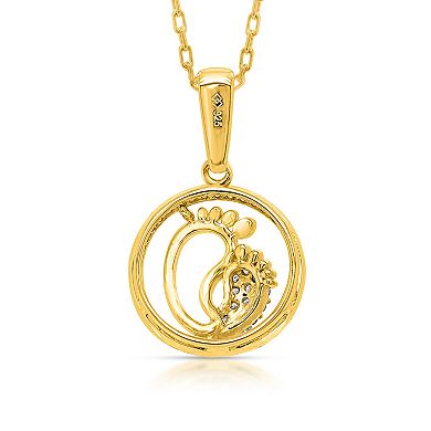 14k Gold Over Silver 1/6 Carat T.W. Diamond Mom & Baby Step Circle Pendant Necklace 