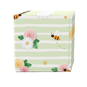 Napkin Set, 100% Polyester, Set of 4, 18x18", Springtime Floral Stripe