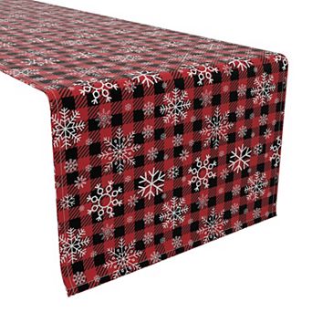 Table Runner, 100% Cotton, 16x72", Snowflakes on Plaid