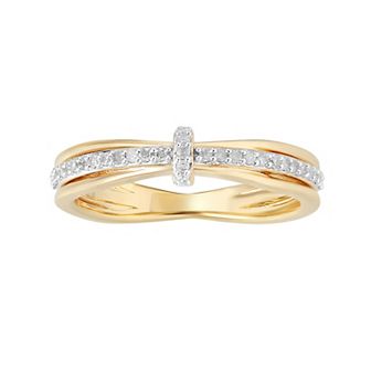 14k Gold Over Silver 1/6 Carat T.W. Diamond Cross Ring