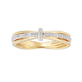 14k Gold Over Silver 1/6 Carat T.W. Diamond Cross Ring