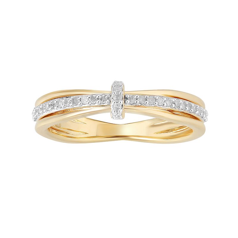 14k Gold Over Silver 1/6 Carat T.W. Diamond Cross Ring, Women's, Size: 9, Gold Tone