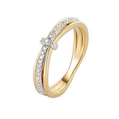 14k Gold Over Silver 1/6 Carat T.W. Diamond Cross Ring