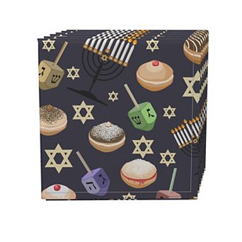 Napkin Set, 100% Polyester, Set of 4, 18x18", Dreidel Delightfulness