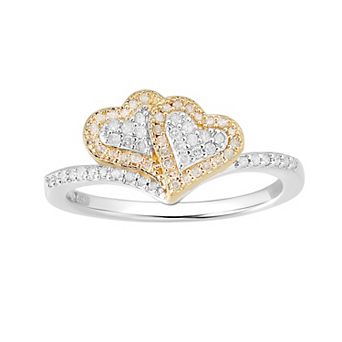 14k Gold Over Silver Two-Tone 1/4 Carat T.W. Diamond Twin Heart Ring