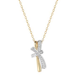 14k Gold Over Silver Two-Tone 1/8 Carat T.W. Diamond Bow Pendant Necklace