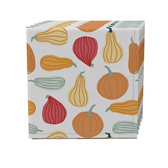 Napkin Set of 4, 100% Cotton, 20x20", Pumpkins of Different Shapes