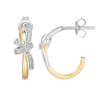 14k Gold Over Silver Two-Tone 1/8 Carat T.W. Diamond Bow C-Hoop Earrings