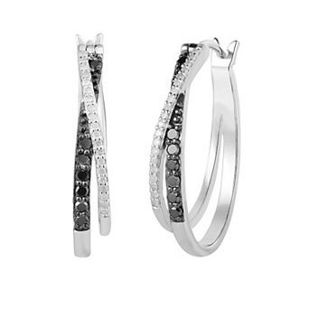 Sterling Silver 1/3 Carat T.W. Black & White Diamond Hoop Earrings