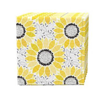 Napkin Set, 100% Polyester, Set of 4, 18x18", Abstract Sunflowers