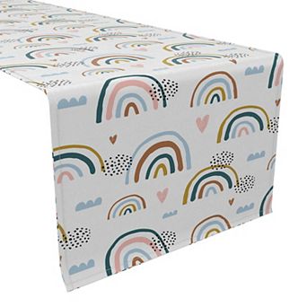 Table Runner, 100% Cotton, 16x72", Rainbows & Hearts