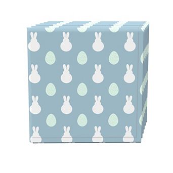 Napkin Set, 100% Polyester, Set of 4, 18x18", Blue Patterned Bunnies & Eggs