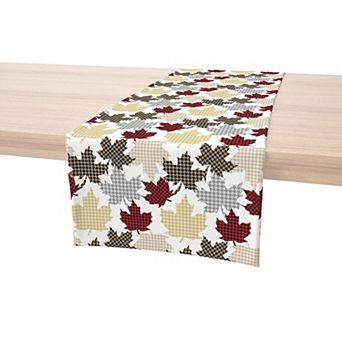 Table Runner, 100% Cotton, 16x90", Houndstooth Maple Leaves
