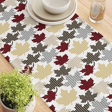 Table Runner, 100% Cotton, 16x90", Houndstooth Maple Leaves